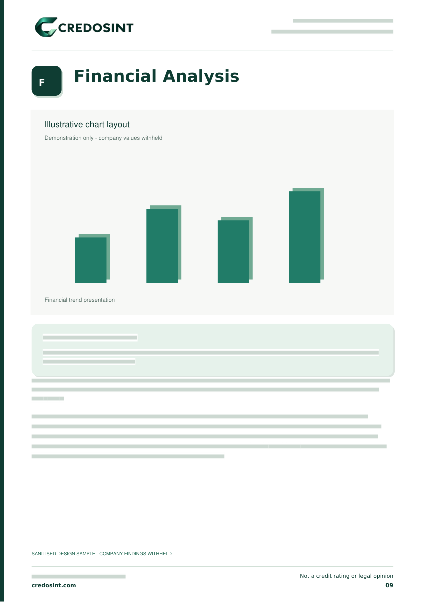 Sample report interior with detailed content obscured