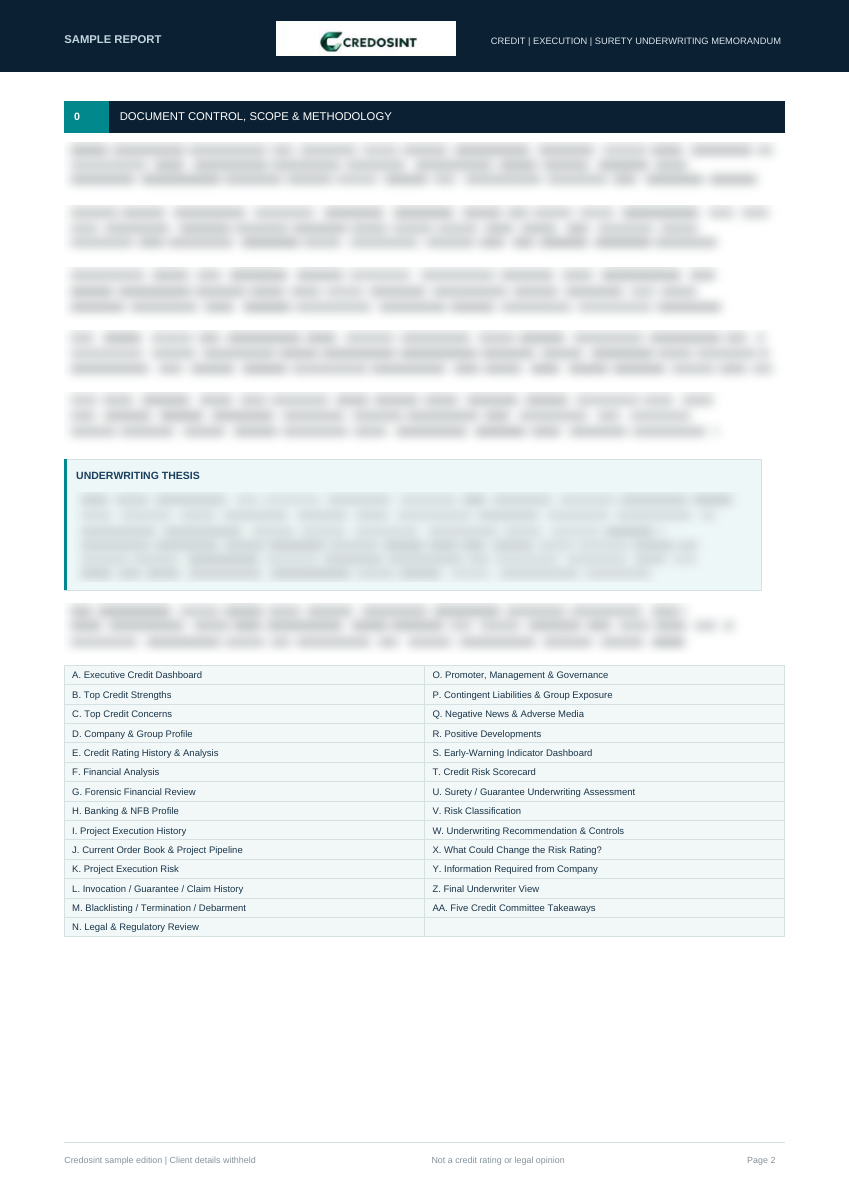 Sample report interior with detailed content obscured